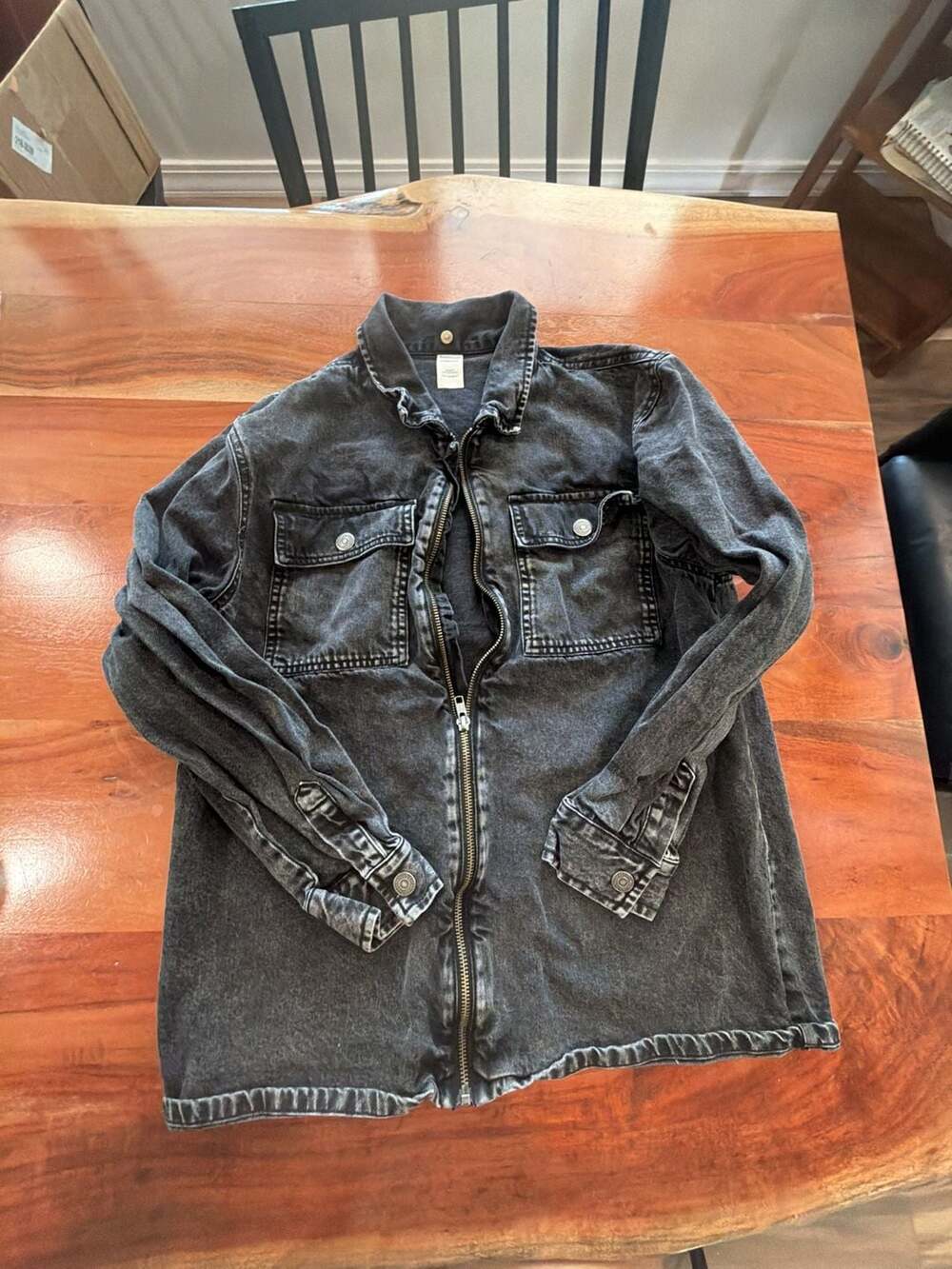 Thereabouts Black Acid Wash Denim Full Zip Utility Shirt Jacket Size L 14H/16H